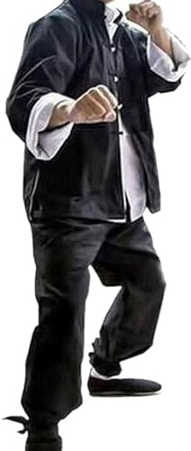 Conjunto De 3 Piezas Uniforme De Algodón Kung Fu, Pantalones Chino Tai Chi Traje De Chaquetas, Ropa De Entrenamiento De Artes Marciales para Hombres, Chándal, ala De ala.(Size:l,Color:Negro)