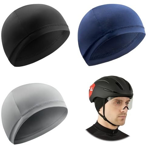 Horktrust Skull Cap,Bonnet sous Casque Bonnet de Cyclisme à séchage Rapide - sous Casque Moto - Lot de 3 (Noir + Gris + Bleu Marine) - Respirant, Absorbant, UV, pour Cyclisme, randonnée, Running