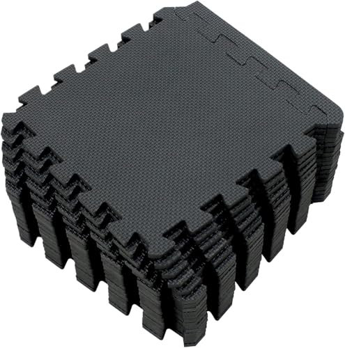 Tapis de Sport de Sol Lot de 6/18 dalles de sol en mousse EVA emboîtables for salle de sport à domicile, jeux, entraînements et exercices(Black-30x30cm,12PCS)