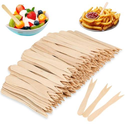ShanBye Mini Fruit Fork,200 PCS Wooden Forks Natural Birch Wood Eco-Friendly Utensil Mini Food Picks Sustainable Chip Fork for Cocktail Food Banquet Birthdays Catering Barbecue Picnic Parties