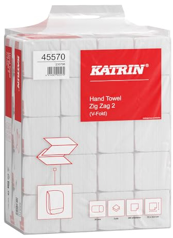 4000 Stück Katrin KATRIN Papierhandtücher Zick Zack, V-Falz, 2-lagig, Handy Pack, weiß, L: 23cm, B: 22,4cm