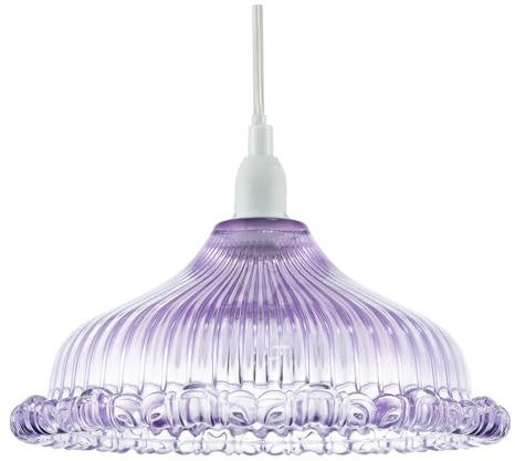 Modern Designer Lilac Purple Line Ribbed Glass Pendant Ceiling Lighting Shade with Moulded Rippled Edge | E14 only | 12cm x 25cm by Happy Homewares