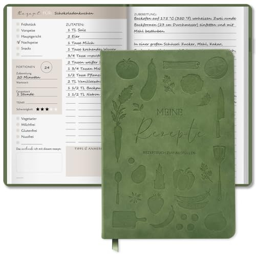 BIROYAL Rezeptbuch zum Selberschreiben A5, 120g Papier, Hardcover | Eigenes Kochbuch mit Umrechnungstabelle & Inhaltsverzeichnis, Platz für 100 Rezepte, Doppelseite pro Rezept, für Hobbyköche