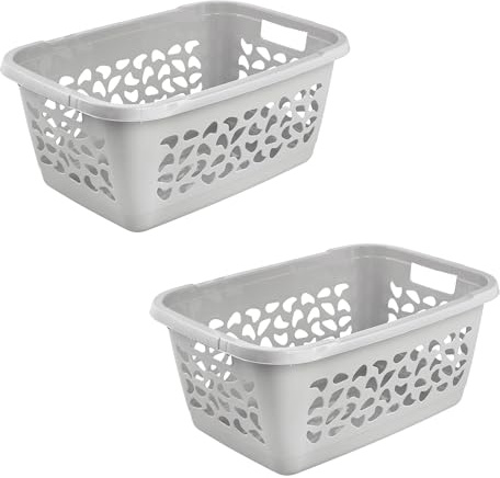 Keeeper Jost 2x Wäschekorb, Luftdurchlässiges Dekor, 52 l, Nordic Grey