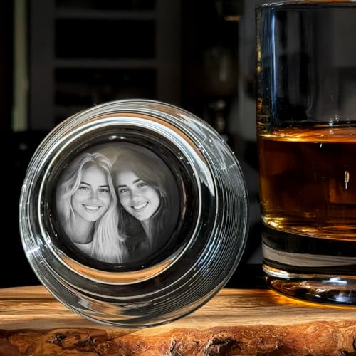 contento | Personalisiertes Whiskyglas Set | Fotogravur im Glas (Glasboden) | Eigenes Bild gelasert in Glas | Geschenk für Männer, Weihnachten, Hochzeitg – Gravur 2er Set (WhiskyTumbler 400 ml)