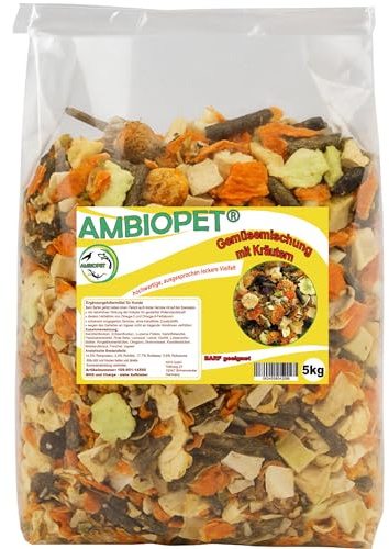 Ambiopet getrocknete Barf Gemüseflocken mit Kräutern im 5kg Beutel, Gemüsemischung aus Karotten, Erbsen, Roter Bete & Luzerne, reich an Nährstoffen, ohne künstliche Zusatzstoffe
