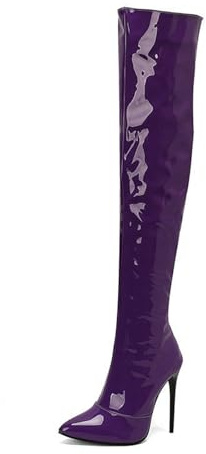 Generisch Stivali da donna sopra il ginocchio, elasticizzati, in pizzo, con fibbia, con tacco a spillo, sexy, imbottiti, comode ed eleganti, Lilla, 36 EU