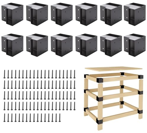 Workbench Brackets Kit 8 PCS, 3-Way Right Angle Corner Bracket for 2x4 Wood | Heavy Duty Work Bench Brackets Kit Steel with Pre-Drilled Hole & Screws for DIY Workbench Table, Shelving, Garage Storage