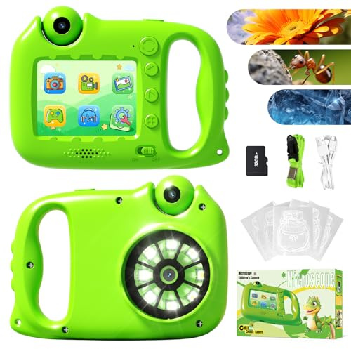 Microscopio para niños, 1000 x 4 K, microscopio digital portátil con pantalla IPS de 2,4 pulgadas y 8 LED, juguete educativo y lupa de explorador con tarjeta 32G para exterior y escuela, regalo para