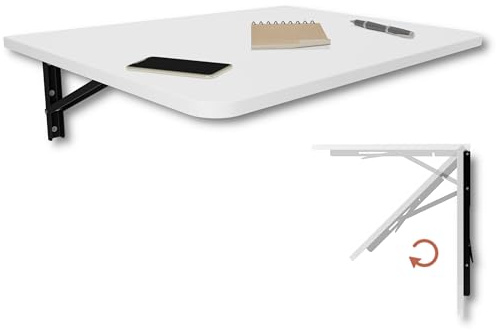 KDR Produktgestaltung Wandklapptisch Schreibtisch Tischplatte 70x50 cm Klapptisch Esstisch Küchentisch für die Wand Bartisch Stehtisch Wandtisch Tisch klappbar zur Wandmontage (Weiß)