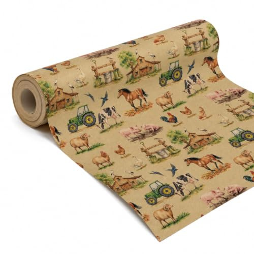 Interessant Geschenkpapier mit Bauernhof Tiere, Geschenkpapier Kinder | Niedliche Bauernhoftiere Gift Wrapping Paper für Kinder Geburtstag, Bauernhof Mitgebsel Party Dekoration, 43 cm X 5 m