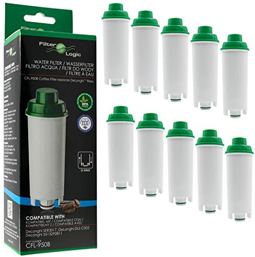 FilterLogic CFL-950B | 10x Filtro de agua compatible con DeLonghi DLS C002 DLSC002 Cartucho filtrante para cafeteras Magnifica Rivelia Eletta Primadonna Maestosa Dinamica Autentica ECAM macchina caffè