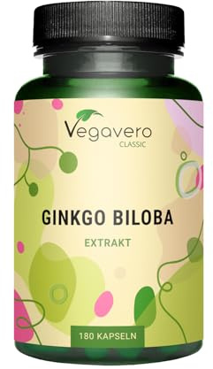 Ginkgo Biloba Vegavero | 6000 mg (50:1) | 24% Flavonoides y 6% Terpenos | Sin Celulosa Microcristalina | Nootrópicos Memoria Concentración + Antioxidante | 180 Cápsulas