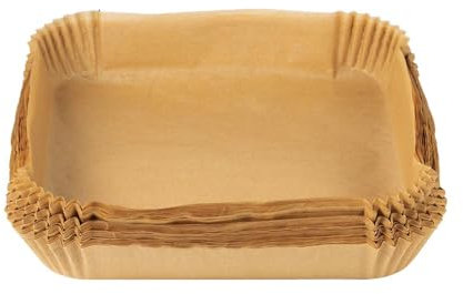 MasterPro Foodies - Papel de hornear para freidora de aire - Sin BPA - Juego de 100 Piezas - Moldes Cuadrados de Papel de 20cm para freidora de aire con cesta de 3-4,5L - Sin blanquear