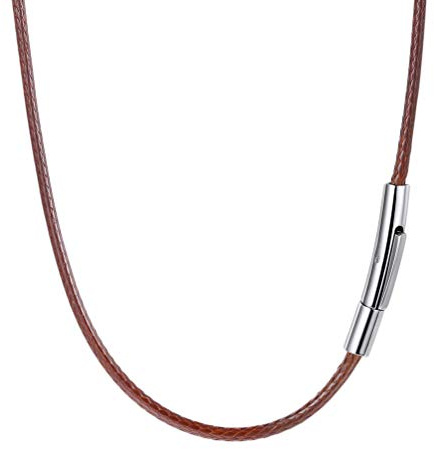 PROSTEEL Mens Leather Necklace Cord - 2mm Width Brown Braided Waxed Waterproof Rope Chain for Pendant with Stainless Steel Clasp, 24 Inches Length (with Gift Box)