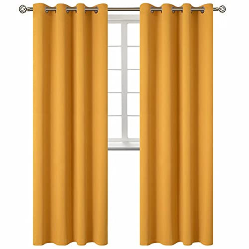 BGment Blackout Curtains for Bedroom - Grommet Thermal Insulated Room Darkening Curtains for Living Room, Set of 2 Panels (52 x 95 Inch, Mustard Yellow)