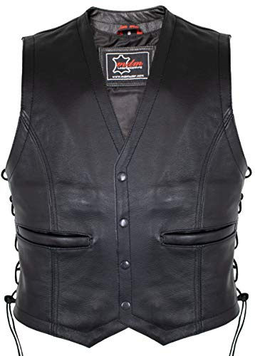 MDM Gilet en cuir avec boutons-pression pour homme - Noir - XL