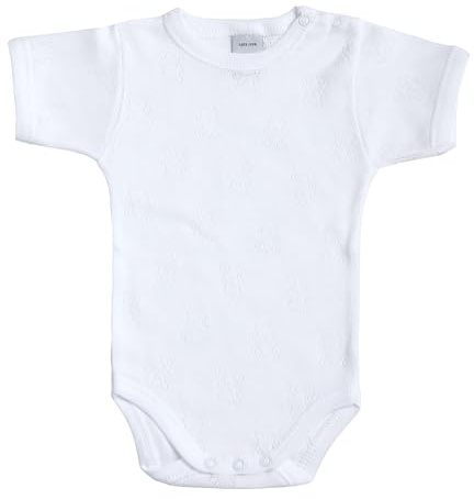 BABIDU | Body Manga Corta Abierto al Hombro Calado Ositos -100% Algodón Natural y Fabricado en España – Body Bebé Manga Corta Abierto