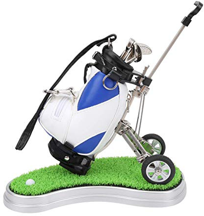 Desktop Golf Bag, Golf Pen Bag Holder Desktop Golf Pen Set mit 3 Kugelschreibern und Mini Bag Alloy Golf Pen Bag mit Basis Golf Souvenirs