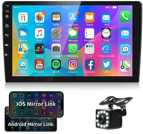 Autoradio 2 Din mit GPS Navi WiFi Freisprecheinrichtung 10 Zoll Doppel mit IOS/Android Mirror Link Bluetooth FM/RDS USB/ASP/AUX/TF/EQ Lenkradsteuerung + Rückfahrkamera