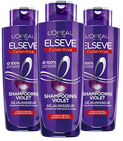 L'Oréal Paris - Set di 3 shampoo viola antigiallimento - per capelli biondi, decolorati, cattivi o bianchi - Neutralizzazione dei riflessi gialli e arancioni - Elseve Color-Vive - 3 x 200 ml