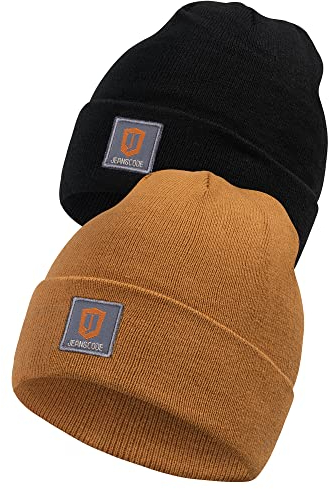 Indicode Herren Vulcano 2er-Pack Winter Mütze | Wintermütze Strickmütze Beanie Camel/Black, OS