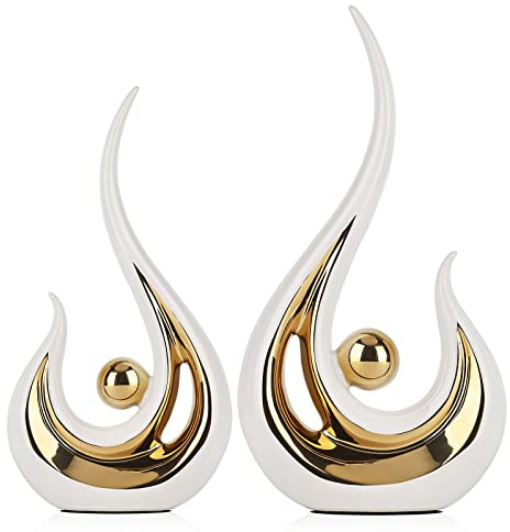 LCCCK Modern Abstract Art Home Decor Accent, Contemporary Statues Coffee Table Decor for Living Room, Table Centerpieces for Dining Room, Ceramic Sculptures and Gold Knick Knacks for TV Stand