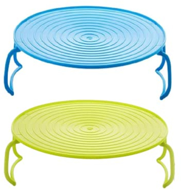 Microwave Folding Tray Microwave Plate Stacker 2 PCS Plastic Round Steaming Rack Microwave Stacker Baking Oven Tray for Bacon Frozen Snacks Cooking Supplies (Blue+Green)