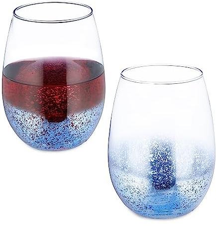 Relaxdays, Juego de 2 Unidades, Color Azul Copas de Vino sin Tallo en Set de 2, Vasos para Servir Agua o Postre, Capacidad de 500 ml Cada, 12 x 9,5 x 9,5 cm