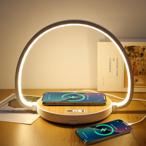 Comius Sharp 10w Lamparas De Mesita De Noche Con Carga Inalambrica, Lampara Mesita Noche Con Reloj,Lampara Cargador Inalambrico Con Puerto Usb, Plegable Dormitorio Toque Lampara Inalambrica