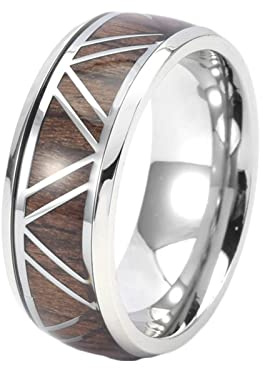 AMDXD Freundschaftsringe 9MM, Edelstahl Ringe Dreieck Holz, Rot Braun Ringe Herren Punk Herrenring Gr.70 (22.3)