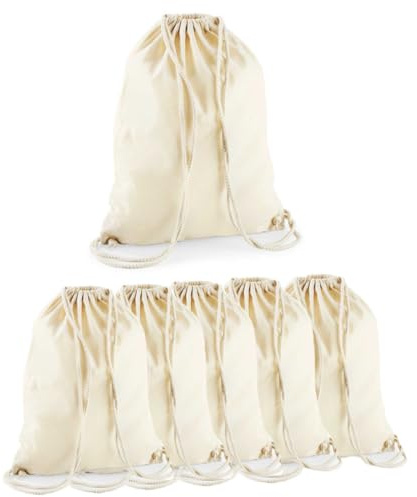 minimutz 6er Packung Turnbeutel Baumwolle zum Zuziehen - Baumwollbeutel zum Bemalen Bedrucken - Sportbeutel Gymbag Jute Rucksack - 12L - 37x46cm