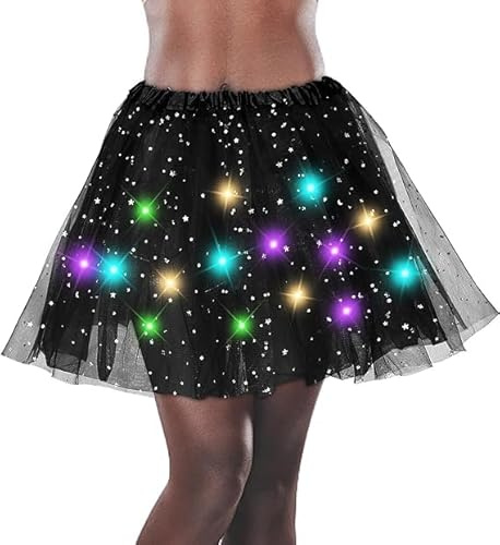 LED Damen Tutu-Rock mit Pailletten und Sternen - Ballettrock für Party, Tanzen, Fasching & Cosplay