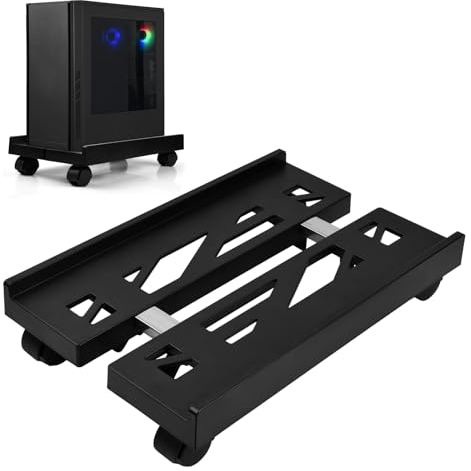 Fangehong PC Stand, Adjustable Computer Tower Stand, Mobile CPU stand with 4 Caster Wheels, Fits Most Cases Under Desk for Gaming Desktop, Floor & Carpet -Black