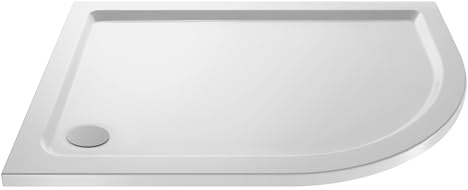 Balterley 900 x 760 mm Offset Quadrant Shower Tray Right Hand, Slimline Shower Trays, Durable Stone Resin Base Trays for Bathroom Enclosure Cubicle, Tray for Wetroom Showers (White)