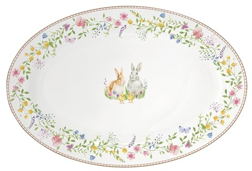 MamboCat Happy Easter Servierplatte oval I Platte mit Osterdekor I bunter großer Teller aus Porzellan für Beilagen, Braten, Häppchen & Co für die Feiertage I im Geschenkkarton I für Ostern