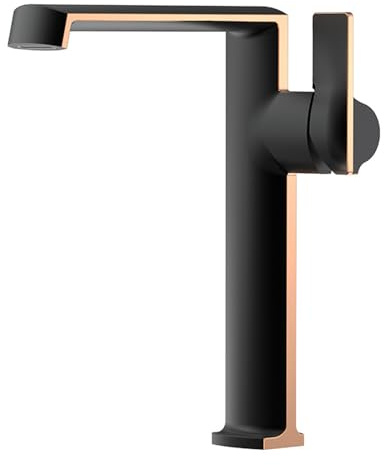 XJTNLB Mitigeur Cascade Salle de Bain Monocommande Mitigeur Vasque à Poser Laiton Robinet Cascade Lavabo Eau Chaude et Froide,Noir + Or Rose,Haut