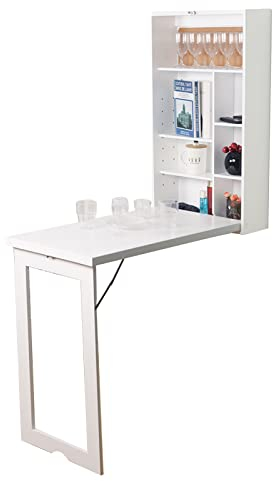 asdchZen An Der Wand Montierter Arbeitszimmer-Computertisch, Zusammenklappbare Werkbank Mit Ablagefächern, Kleiner Holzschreibtisch Für Büro, Zuhause, Küche (48 X 82 X 15 Cm/18,8)