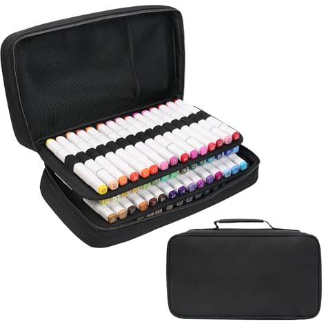 BOMKEE Étui Organiseur pour 60 Marqueurs, Grand Étui pour 60 Marqueurs, Grande Capacité de Stockage pour Stylos, Trousse à Crayons avec Poignée de Transport