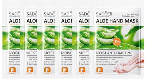 ISAKEN 6 Paar Handmaske Hand Skin Repair Erneuernde Maske Aloe Vera Hands Moisturizing Gloves Feuchtigkeitshandschuh Handpflege Handschuhe für Trockene Alternde Rissige Hände für Frauen und Männer