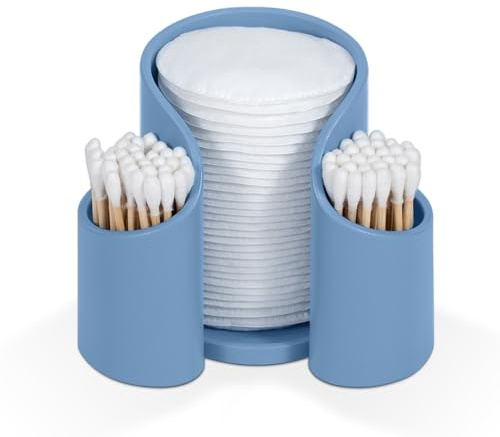 Elvarias Cotton Pad QTips Holder, Bathroom Cups Dental Floss Dispenser, Storage Organizer for Cotton Pad QTips Paper Cup Floss, Bathroom Accessories Storage, Vanity Makeup Organizer (Blue)