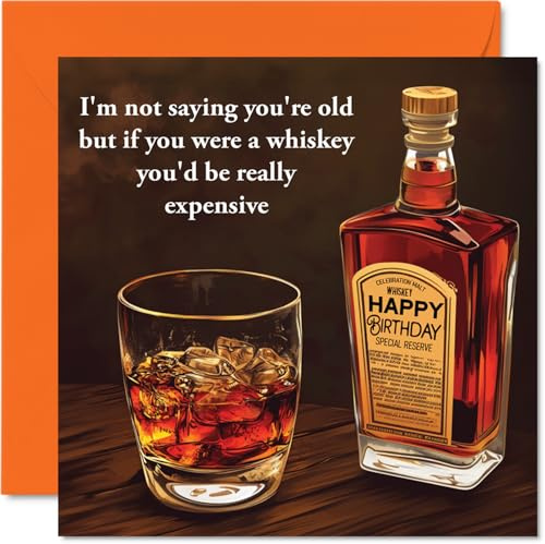 Lustige Geburtstagskarten für Männer – Vintage-Whiskey – unhöfliche männliche Geburtstagskarten für Männer, Humor, Vater, Ehemann, Onkel, Bruder, Schwiegersohn, Großvater, 145 x 145 mm, Whisky Bday