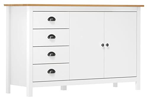 KLYEON Sideboard Hill Weiß 130x40x80 cm Massivholz Kiefer,Klassisches Sideboard aus Kiefernholz für mehr Ordnung und Stauraum im Wohnbereich Diele & Flur Möbel