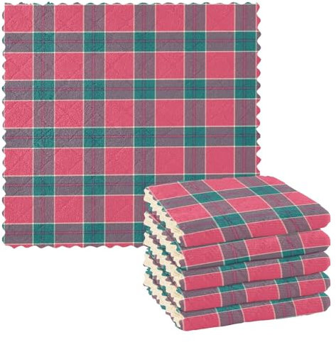 Amooorous Red and Green Christmas Plaid Microfiber absorbant Towel Kitchen Tea Towel Kitchen Absorbent Terry Cloth Kitchen Hand Towels French Summer Weave (longword) 11x11in 6 Piecing