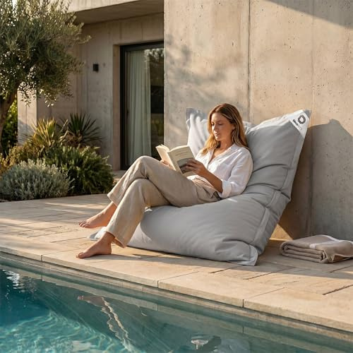 Housse pour Pouf Géant XXL 180x140cm - Intérieur et Extérieur - Déhoussable - AntiUV - Gris Galet - Déco Arts