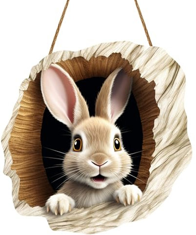 Wesaloes Ostern Türschild Osteranhänger Holz Osterdeko zum hängen Bunt Frühlingsdeko mit Osterhase Frohe Ostern Osterdeko Osterhasen Kaninchenbau Türschild für Haustüren Wände (A04, One Size)