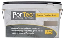 PorTec External Porcelain Grout - Storm Grey - 12.5kg Also Suitable For Internal Porcelain - Non-Slumping - Frost Resistant - Easy to clean & use