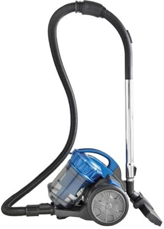 Quest Bagless Cyclonic Cylinder Vacuum - 2.5L Dust Tank, 3-in-1 Tools, 5m Auto Rewind Cord - Blue & Grey - Multi-Surface Cleaning - 2 Year Guarantee