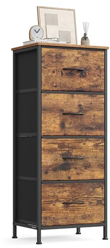 SONGMICS Chest of Drawers, Storage Unit, for Bedroom, Closet, Hallway, Living Room, 4 Drawers, Modern, Rustic Brown and Ink Black BELLAH Collection LGS314BH04