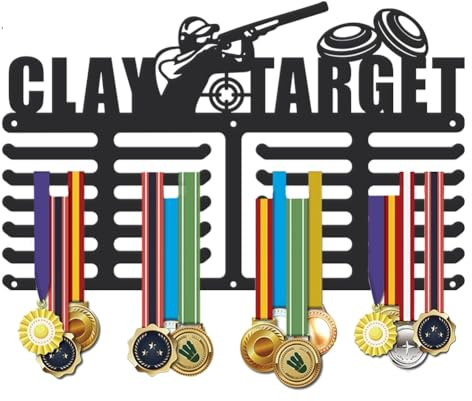 SUPERDANT Porte Medaille de Tir au Piège et au Skeet Porte Médaille de Cible en Argile Récompense Personnalisée Support Medaille en Métal Noir Suspension Sportive 4 rangée 22 cintres